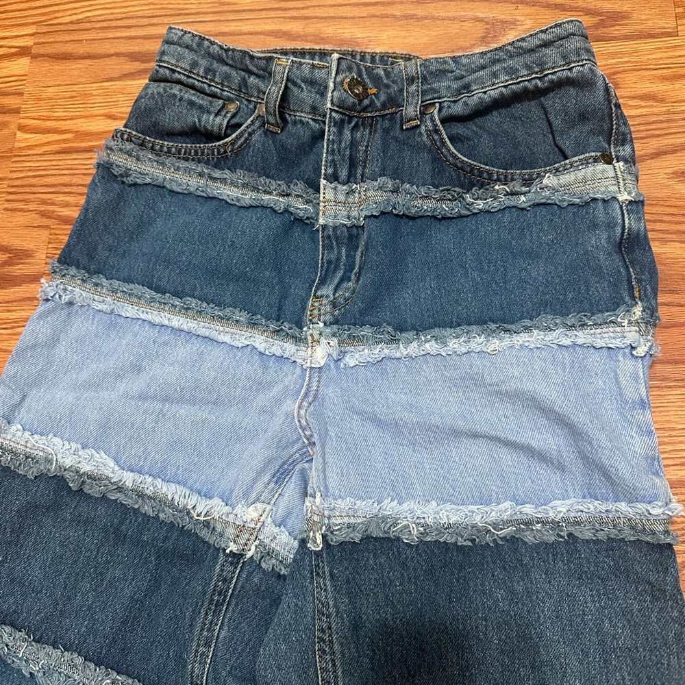 The Ragged Priest Blue High Rise Jeans with Unique Patchwork Design